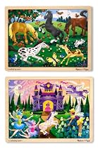 Melissa & Doug Deluxe Wooden 48- Piece Jigsaw Puzzle Bundle - Castle/Horses
