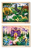 Melissa & Doug Deluxe Wooden Jigsaw Puzzle Bundle - Castle/Horses - 48 - Piece