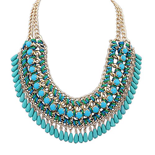 Eyourlife Hot Fashion Retro Jewelry Pendant Knit Chain Choker Chunky Statement Bib Necklace Blue image