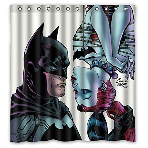 Custom Harley Quinn and Batman Waterproof Bathroom Shower Curtain Polyester Fabric Shower Curtain Size 66 X 72
