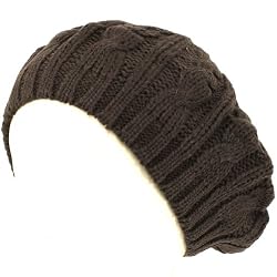 Cable Knit Winter Ski Beret Knit Tam Skull Hat Charcoal Gray