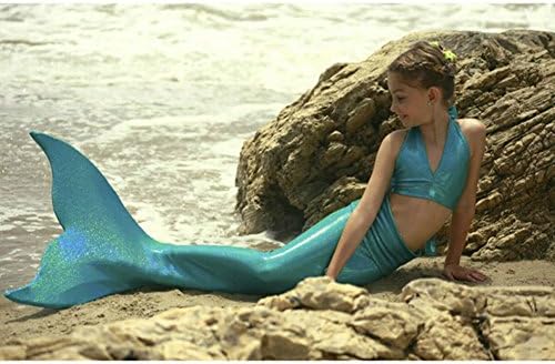 Topme 3pcs Swimmable Bikini Set Swimming Swimsuit Mermaid Tail without Monofin - Kid Sizes Blue 130