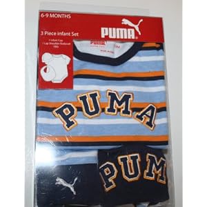 Puma 3 Piece Infant Set 6-9 Months - 1 Lap shoulder bodysuit 1 bib 1 cap