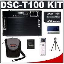 Sony CyberShot DSC-T100 (Black) 8.1 Megapixel Digital Camera with 5x Optical Zoom + Lexar Media 2GB 40x Platinum II Series Memory Stick (MS) PRO Duo Card + High Speed USB 2.0 Memory Stick (MS) Card Reader + Digital Camera Case