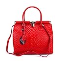 MEDIGRIFFE Italian Designer Frame Bag Handbag in Red Snakeskin Embossed Leather