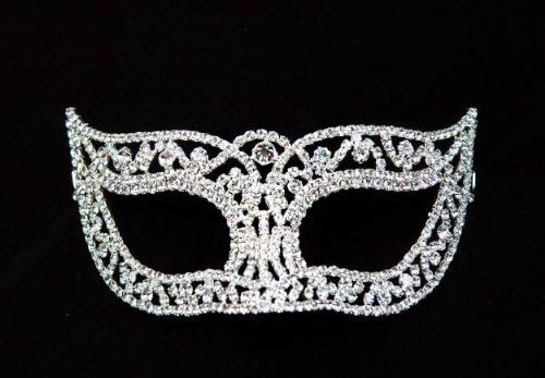 Mysterious Laser Cut Venetian Design Masquerade Mask for Mardi Gras Or Halloween - Decorated with Gem Crystals