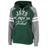 NFL Women's New York Jets Long Sleeve Raglan Pullover Fleece Heather Hood (Green/Gray, Large)