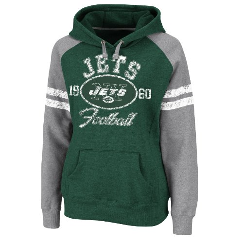 NFL Women's New York Jets Long Sleeve Raglan Pullover Fleece Heather Hood (Green/Gray, Small)