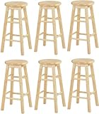 6 24" Tall Natural Finish Solid Wood Barstools