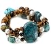 Turquoise, Tiger Eye and White Freshwater Cultured Pearl Three-Row Stretch Bracelet