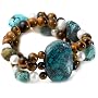 Turquoise, Tiger-Eye and White Freshwater Cultured Pearl Three-Row Stretch Bracelet