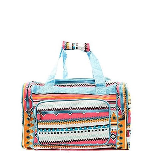 Handbag Inc Small Canvas Lightweight Aztec Print 17 Duffel Bag Aqua Blue