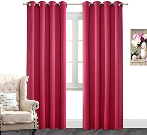 AmazonCurtains Room Darkening Thermal Insulated Solid Grommets Curtains/Drapes (W 52" x L120", Rose Red)