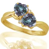 10k Yellow Gold Created Alexandrite and Diamond Heart Ring (.02 cttw, I-J Color, I1 Clarity), Size 8