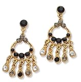 Image of Gold Plated Black & Clear Crystal Earrings
