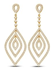 14K Yellow Gold Round Brilliant Cut Diamond - Marquise Shape Halo Prong Set Dangle Earrings - (1.19 cttw.)