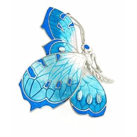 Sterling silver side view butterfly brooch with blue topaz and diamonds by 