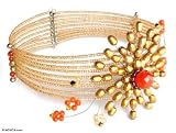 Pearl and carnelian choker, 'Golden Mum'