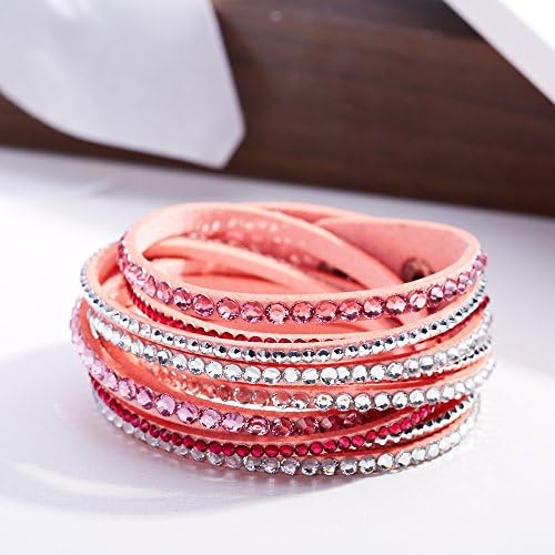 TOUCHFashion Deluxe Pink Cuff Leather Rhinestone Slake Bracelet Swarovski Element Crystal