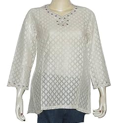 Kurtis Womens Off-white Shirts Tops Spring summer Clothes Embroidery Size S