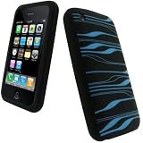 igadgitz Silikon Hülle Etui Case Schutzhülle Tasche in Schwarz mit Motif Streifen in Farbe elektrisch Blau für Apple iPhone 3G & 3GS 8gb, 16gb & 32gb + Display Schutzfolie
