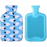 HomeTop Premium Classic Rubber Hot or Cold Water Bottle with Soft Fleece Cover (2 Liters, Blue / Blue Sheep)