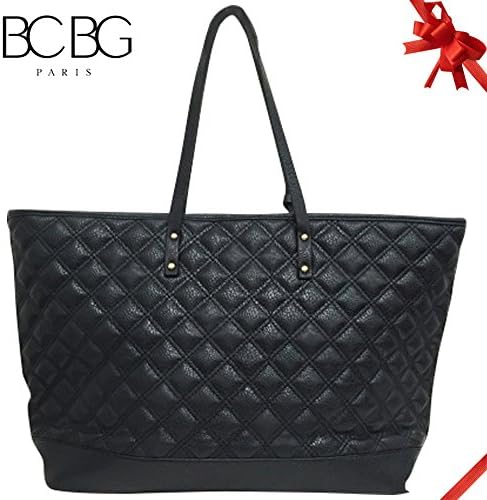 Bcbg Paris Tote Q, Simple Style Pure Color Pu Leather Tote Shoulder Handbag for Women (Black)