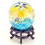Murano Paperweight Centerpiece Beautiful Aquarium School of Fishy Ball in Sparkling Yellow 6203