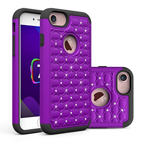 iPhone 7 Case, Asstar Hybrid Defender Dual Layer Protection Slim Trendy Hard Studded Rhinestone Crystal Bling Scratch Protection Hybrid Armor Case for Apple iPhone 7(2016) (purple black)
