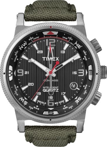 Timex Men's T2N726DH Intelligent Quartz Analog Compass Silver Case Green Strap Watch