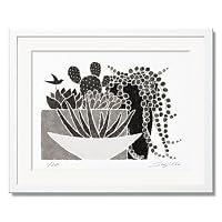 《版画》サンセベリアと多肉植物とグリーンネックレス 八つ切り(303×242mm)