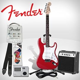 Fender Starcaster Electric Guitar - Gloss RED - Perfect for Beginners! - Stratocaster Body Style - Includes: Planet Waves Guitar Cable, Strap, Ultra Stand, Qwiktune Tuner, D'Addario EXL110 strings, 3 Picks & 15 Watt Starcaster AMP