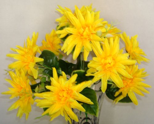 12 Yellow Chrysanthemum Artificial Silk Flowers Bouquet