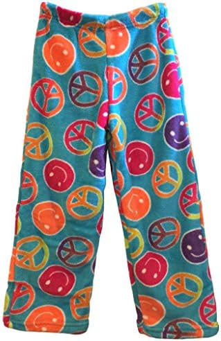 Girl Junk Girl's Cozy Plush Pajama Pants - Turquoise Peace Smile - 6x