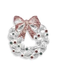 Wreath Fashion Pin with Red and Green Swarovski Crystals