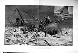 Old Original Antique Victorian Print 1885 Ship Wreck Caistor Yawl Zephyr Brothers Shrimper 147Tm132
