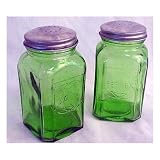 BBQ Guys Salt Pepper Green Depression Glass