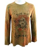 Amore Couture Long Sleeve, Scoop Neck, Floral Printed Sweater With Gold Rivets - Light Brown