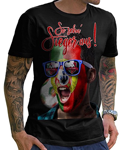 Stylotex Herren T-Shirt Basic So sehn Sieger aus Shout for Portugal, Farbe:schwarz;Größe:L
