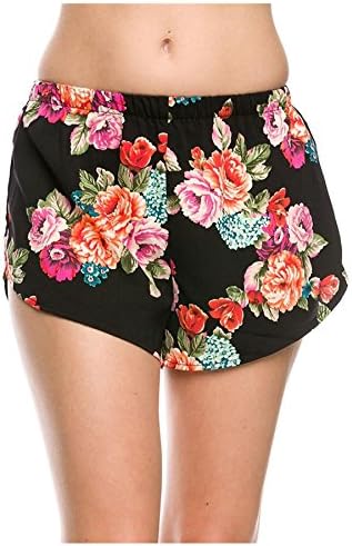 G2 Chic Women's Elastic Wide Waistband Printed Active Shorts(ACT-SHT,BLKA3-M)