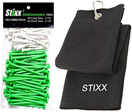 Biodegradable Golf Tees (100 Count) Combo Pack & Tri-Fold Golf Towel with Heavy Duty Clip