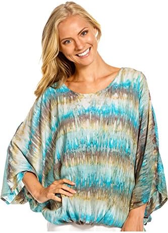 Santiki Marti Loose Fit Peekaboo Sleeved Top - Beach Ocean Tie Dye - Small/Medium