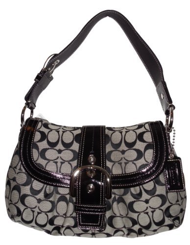 Women's Coach Purse Handbag Soho Pleated Signature Black Flap 15203