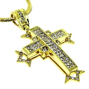Mens 24k Gold Plated Cross Chain Necklace Bling by The Bling King
