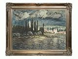 Art Reproduction Oil Painting - Monet Paintings: Thunderstorm with Renaissance Dark Champagne Frame - Dark Champagne Finish - 40 X 50 - Hand Painted Framed Canvas Art