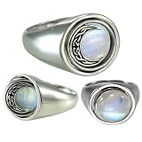 Crescent Moon Rotating Flip Ring Moonstone Celtic Knot Goddess Wiccan Pagan Jewelry (sz 4-15)