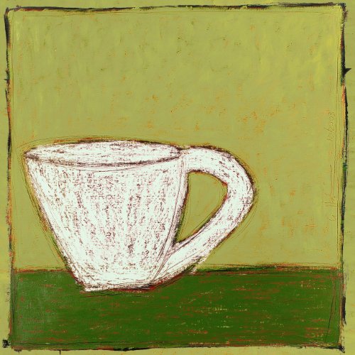 Greenbox Art + Culture Coffee Cup Green Stretched Canvas Wall Art by Gordon Hopkins, 14 by 14-Inch