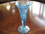 Blue Opalescent Carnival Glass Diamond Vase Handmade in Ohio