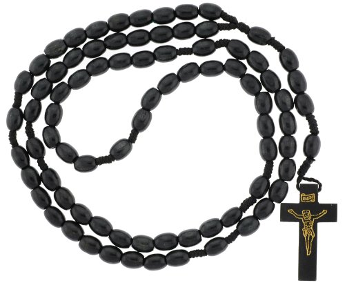 Black Wood Rosary with 10x8mm Oval Beads - 26in. Rosary Necklace - 31in. Overall Length