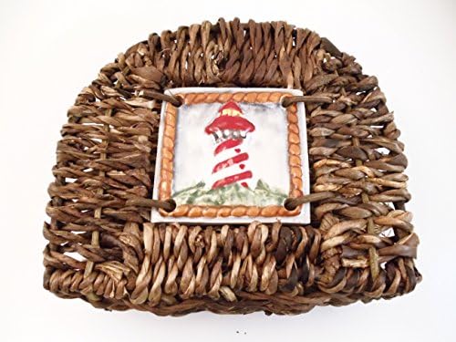 Natural Weave Abaca Cermic Tile Lighthouse Napkin Holder